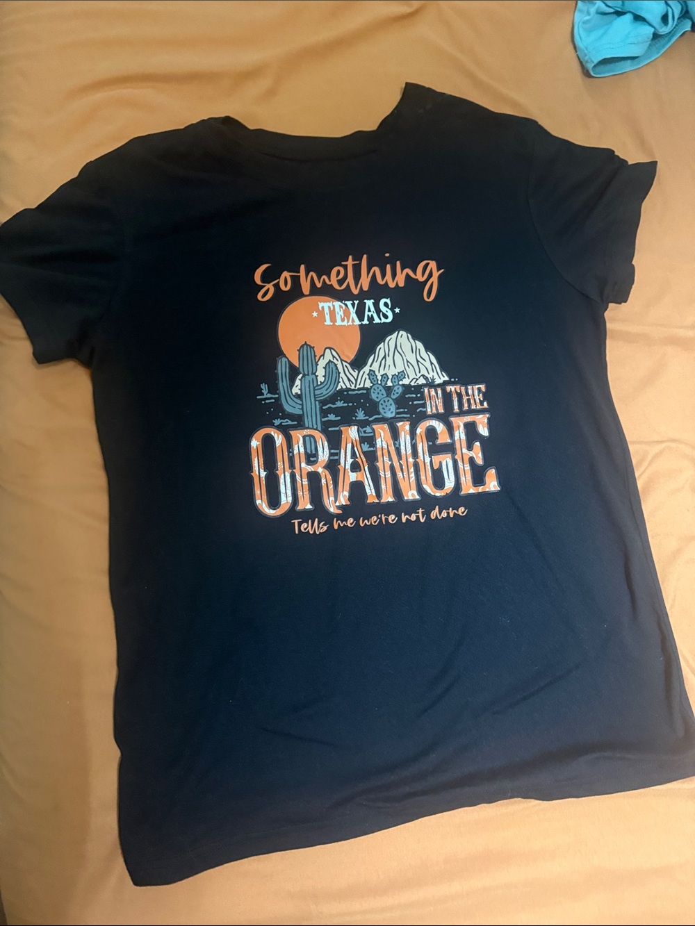 SHEIN Black Short Sleeve Tee with Orange & Cream Texas Graphic
